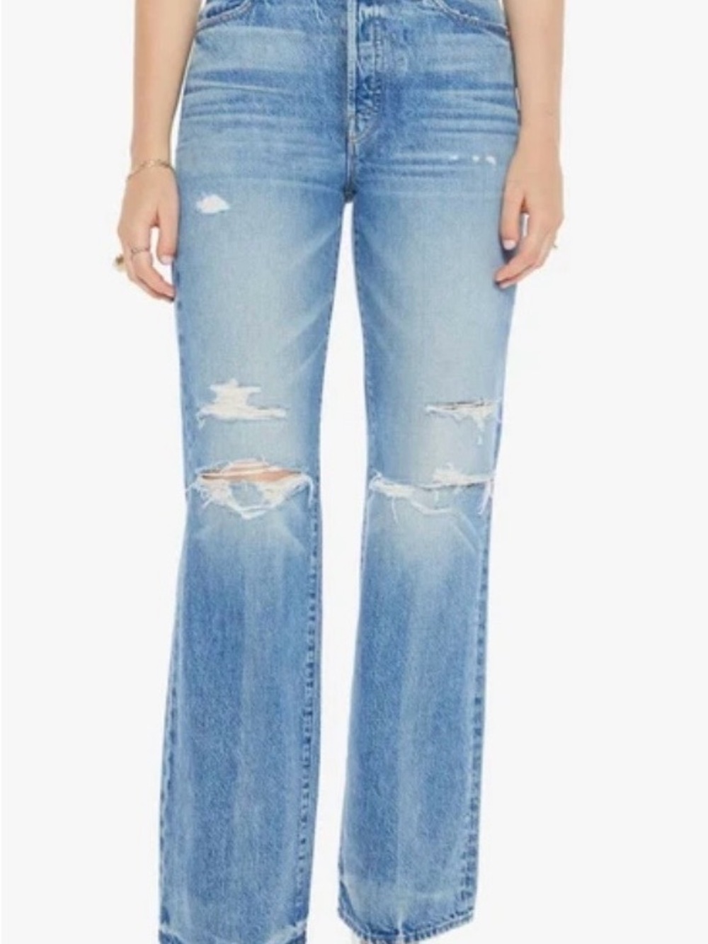 MOTHER  Rambler Sneak Light Blue High-Rise Distressed  Jeans